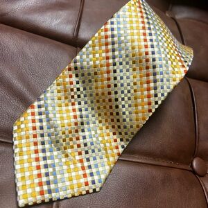 Zionetti Italian Silk Neck  Tie Yellow Blue Orange Checkered Pattern